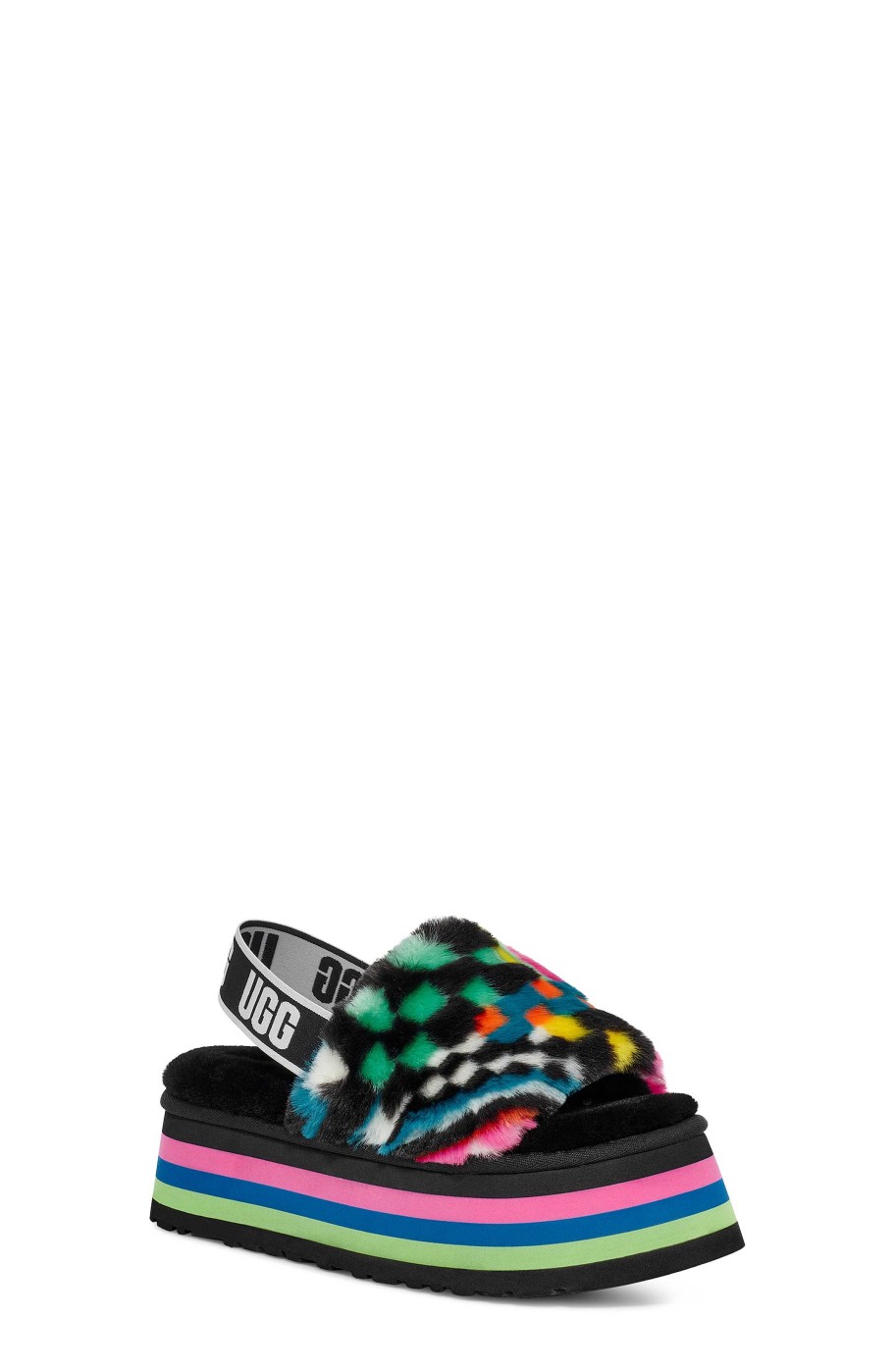 Women UGG Slippers | Disco Checks Slide,Ugg Black Multi