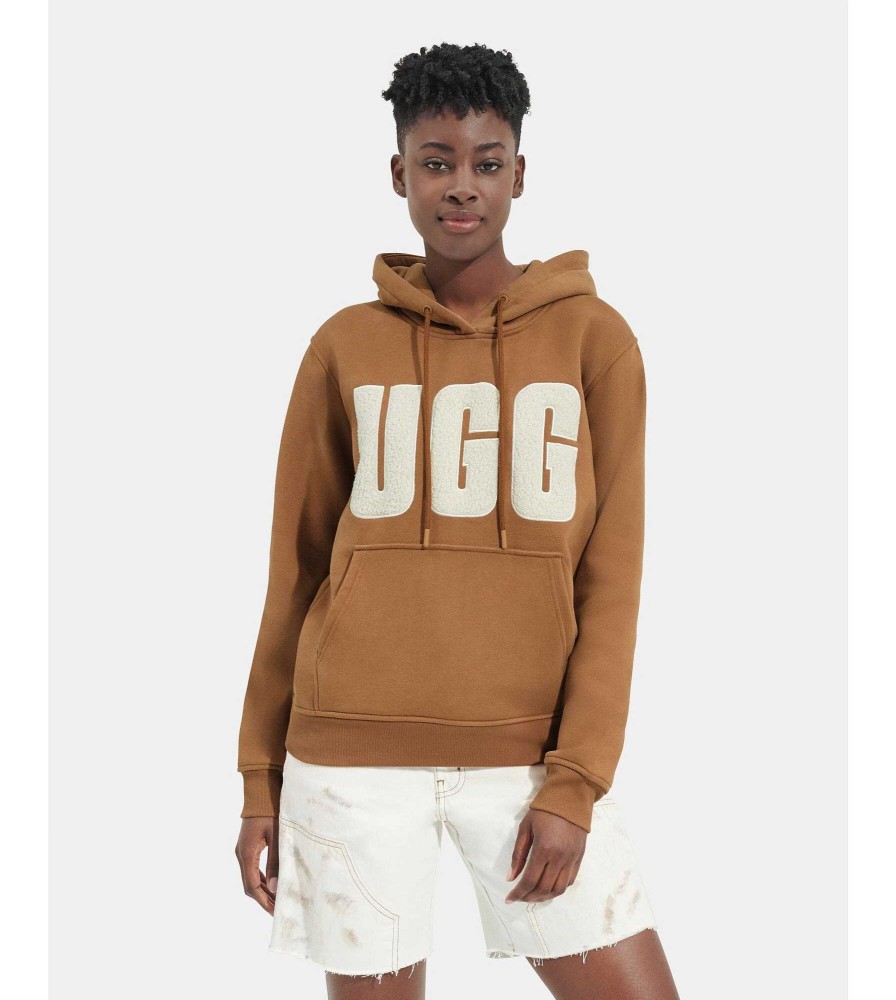 Women UGG RTW Collection | Rey Uggfluff Logo Hoodie Chestnut / Plaster