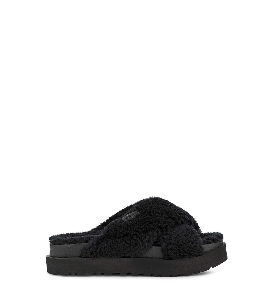 Women UGG | Fuzz Sugar Cross Slide Black