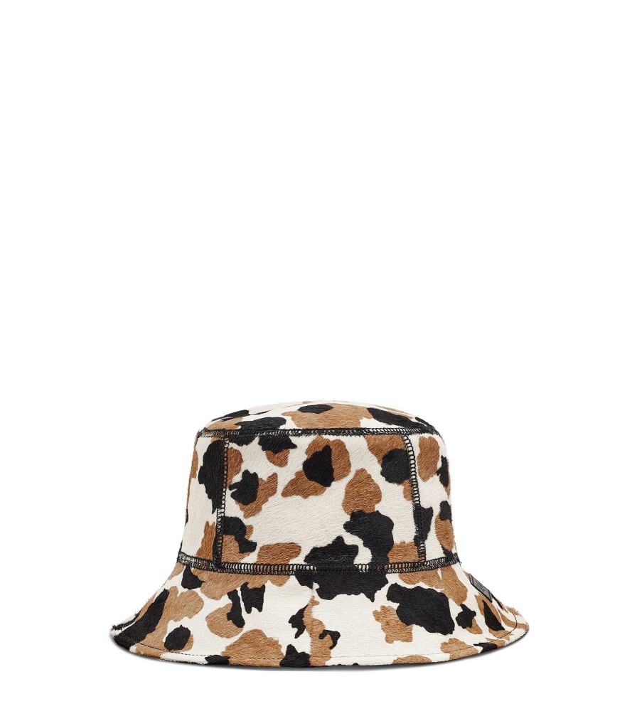 Women UGG Accessories | Calf Hair Printed Buckehat Chestnut Cow