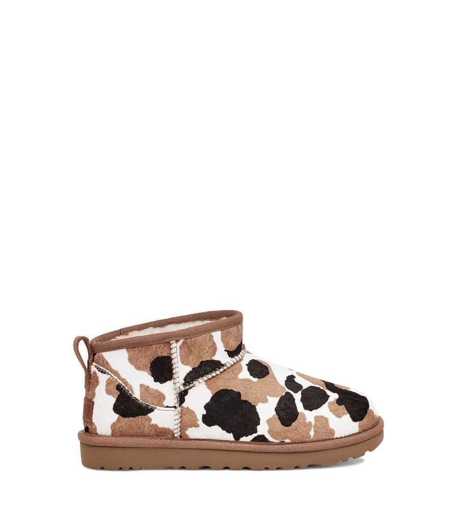 Women UGG Classic Boots | Classic Ultra Mini Cow Print Chestnut