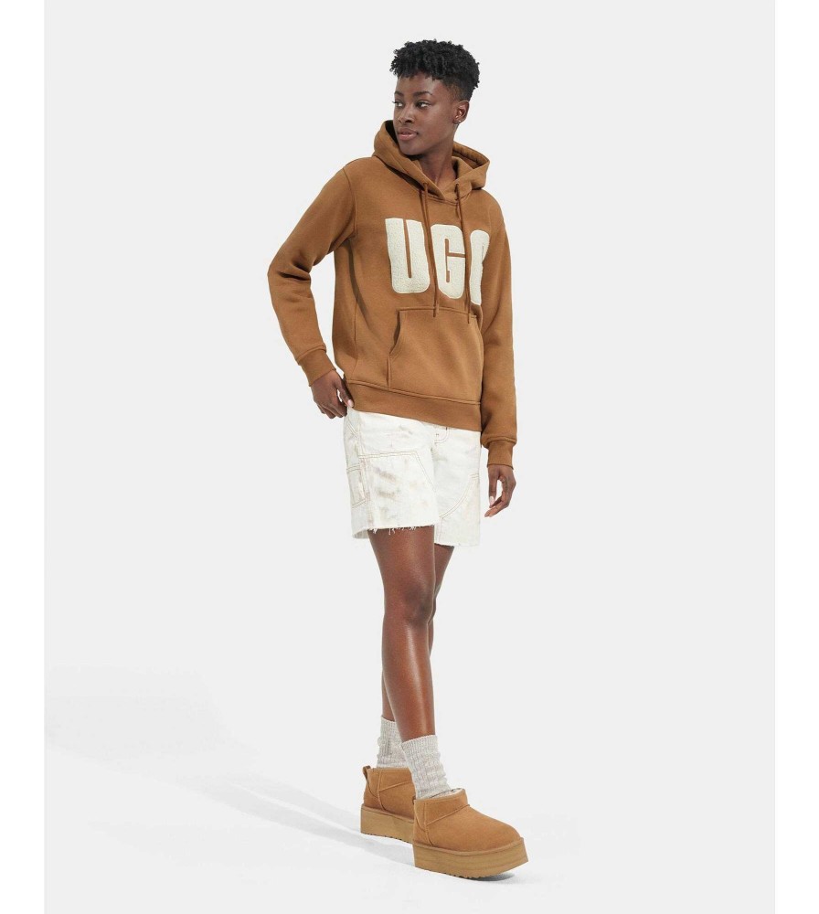 Women UGG RTW Collection | Rey Uggfluff Logo Hoodie Chestnut / Plaster